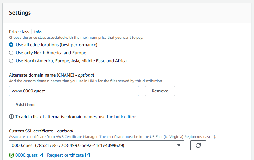 AWS Cloudfront general settings screenshot