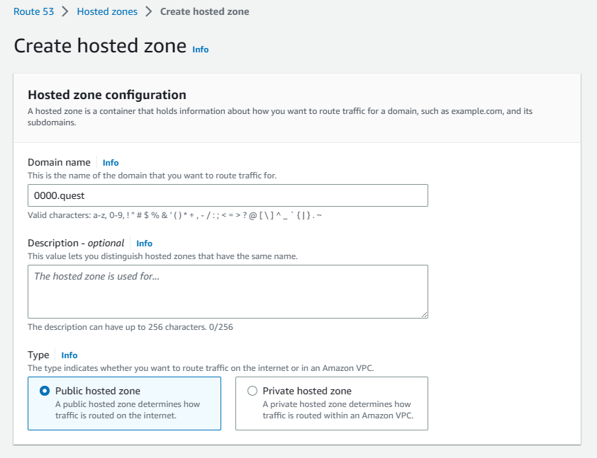 AWS Hosted Zone settings screenshot