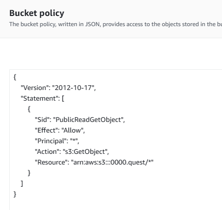 AWS S3 bucket updated policy screenshot